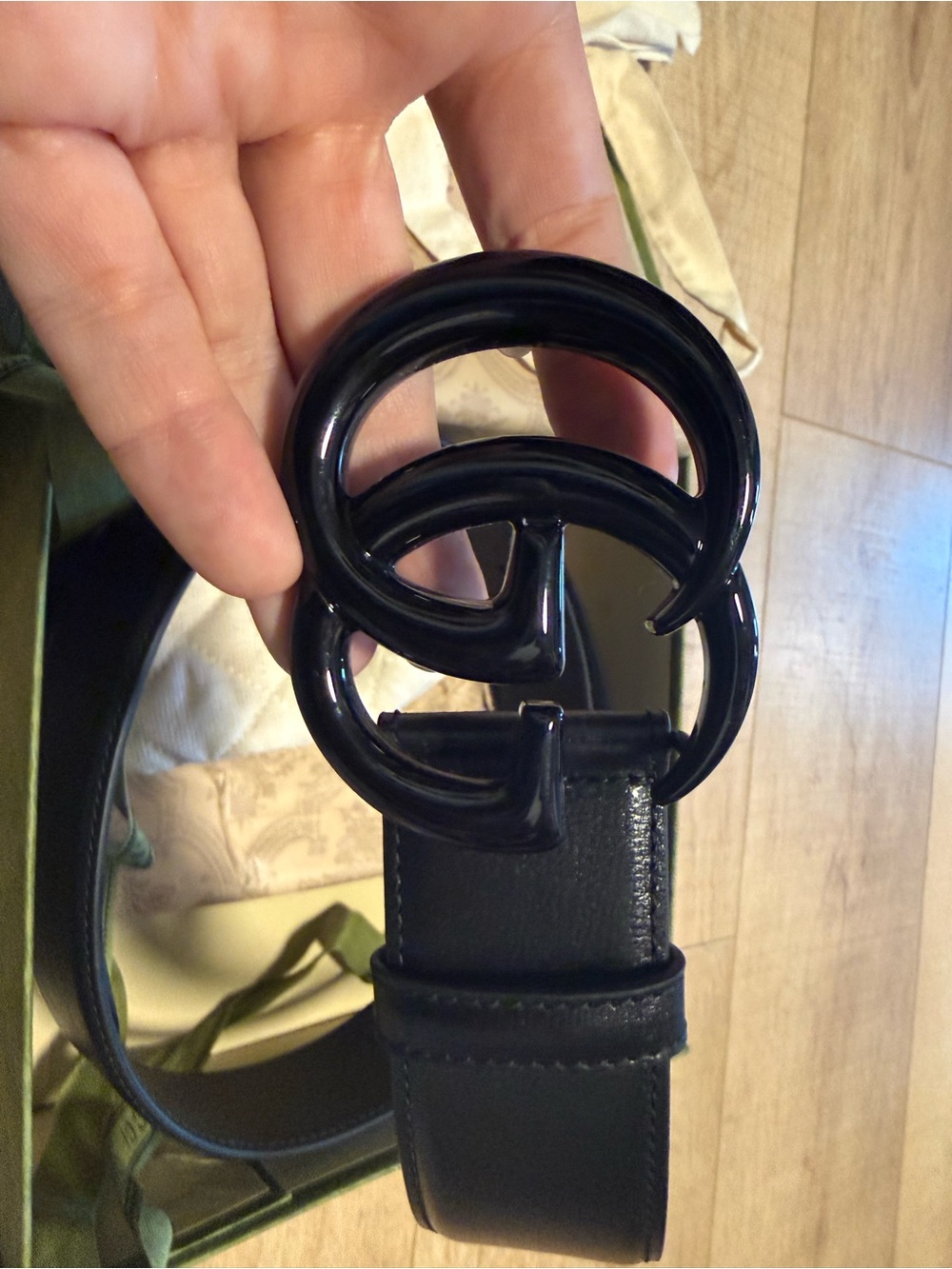 Gucci Black Patent Double G Logo Belt